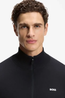 Knitted-cotton cardigan with contrast logo