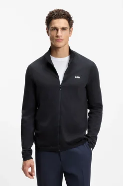 Knitted-cotton cardigan with contrast logo