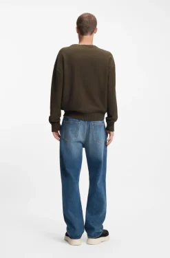 Knitted-cotton sweater with blue logo badge