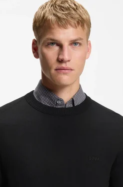 Knitted-cotton sweater with embroidered logo