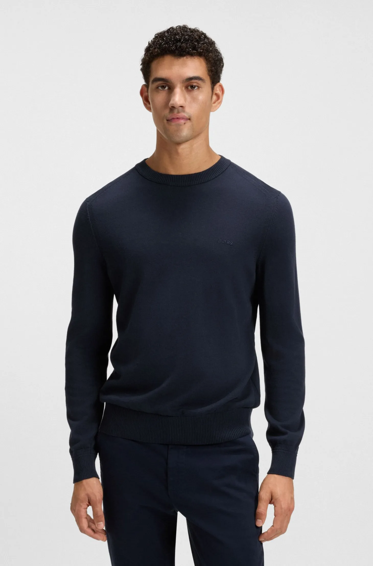 Knitted-cotton sweater with embroidered logo