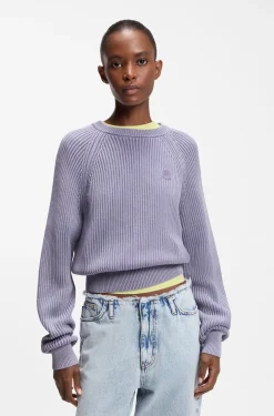 Knitted-cotton sweater with Happy HUGO logo