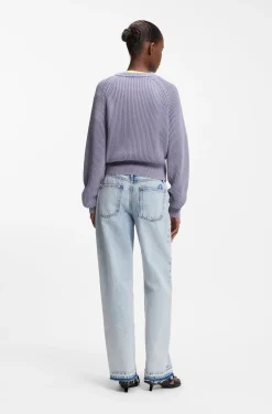 Knitted-cotton sweater with Happy HUGO logo