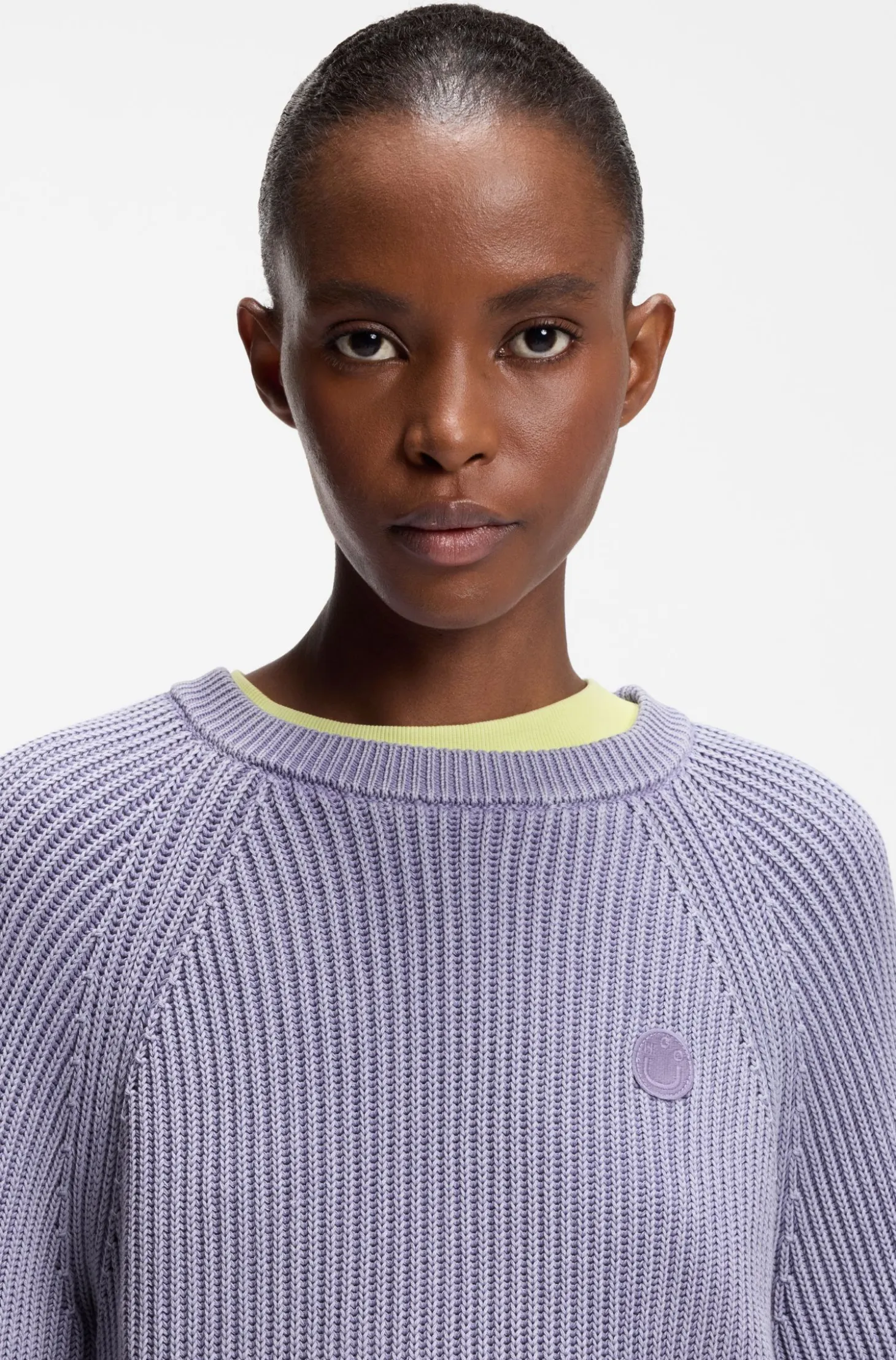 Knitted-cotton sweater with Happy HUGO logo