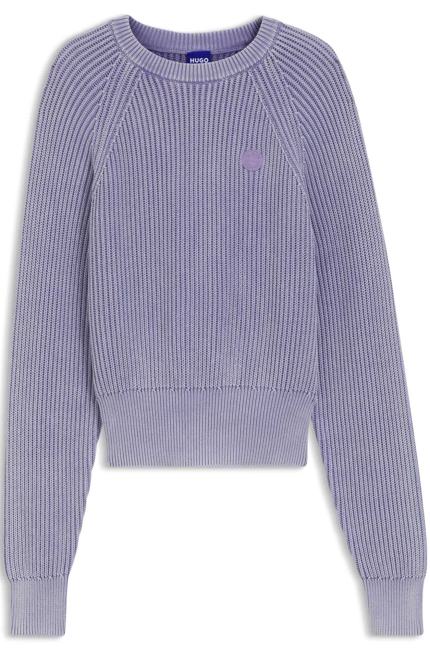 Knitted-cotton sweater with Happy HUGO logo