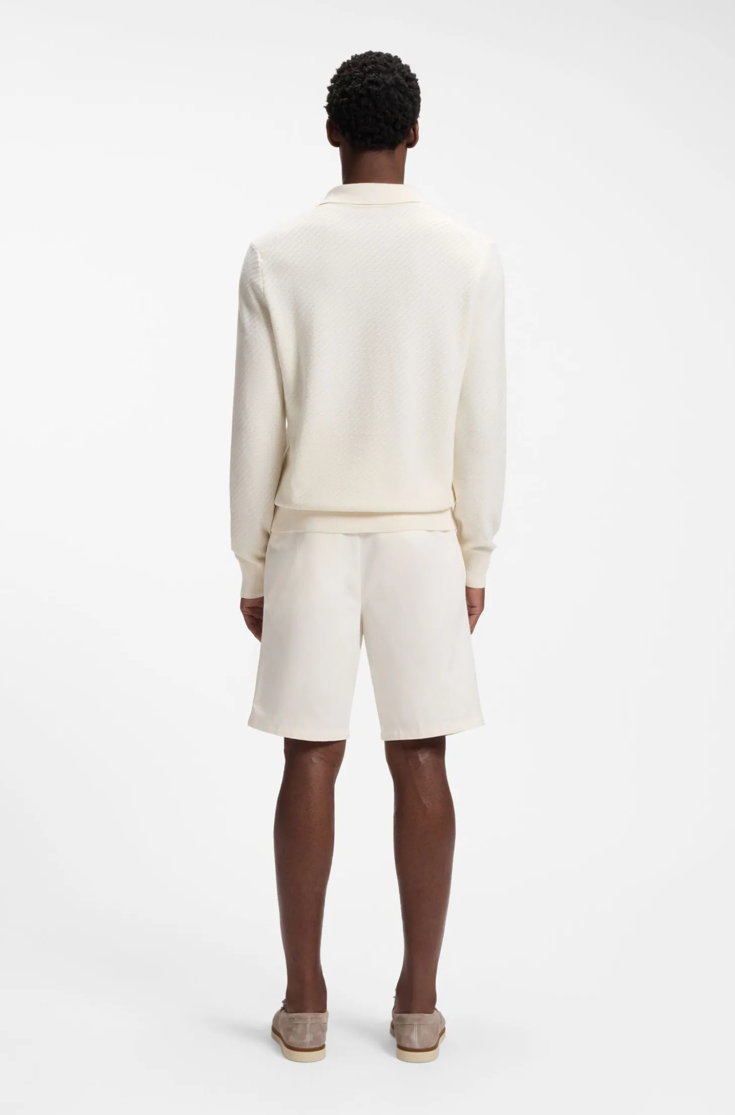 Knitted-cotton sweater with Johnny collar