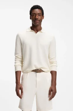 Knitted-cotton sweater with Johnny collar
