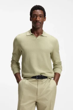Knitted-cotton sweater with Johnny collar