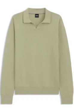 Knitted-cotton sweater with Johnny collar