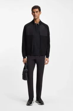 Knitted hybrid jacket with waffle fabric