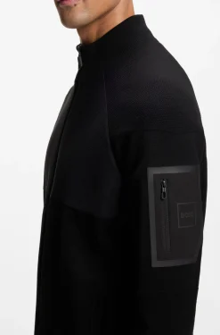 Knitted hybrid jacket with waffle fabric