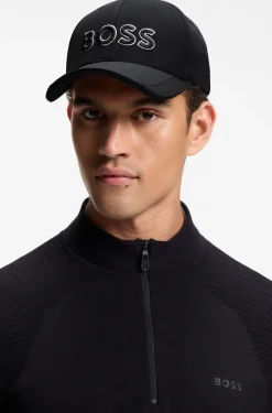 Knitted-piqué six-panel cap with embroidered logo