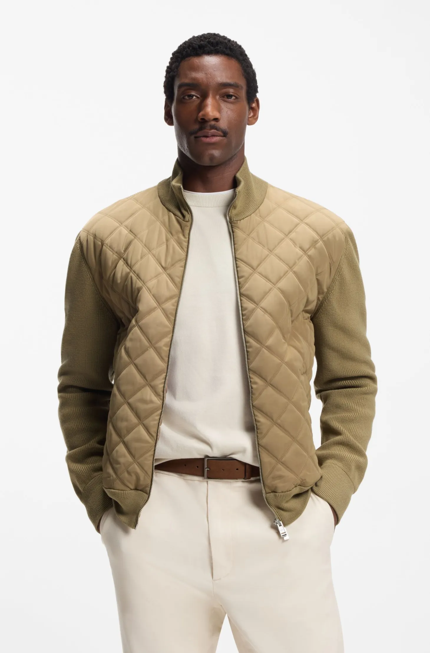 Knitted-wool jacket with quilted front