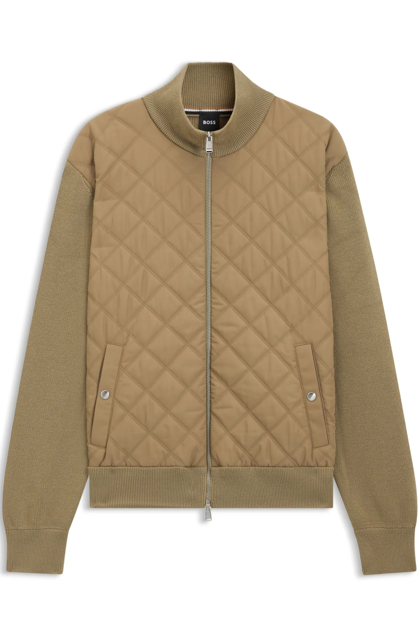 Knitted-wool jacket with quilted front