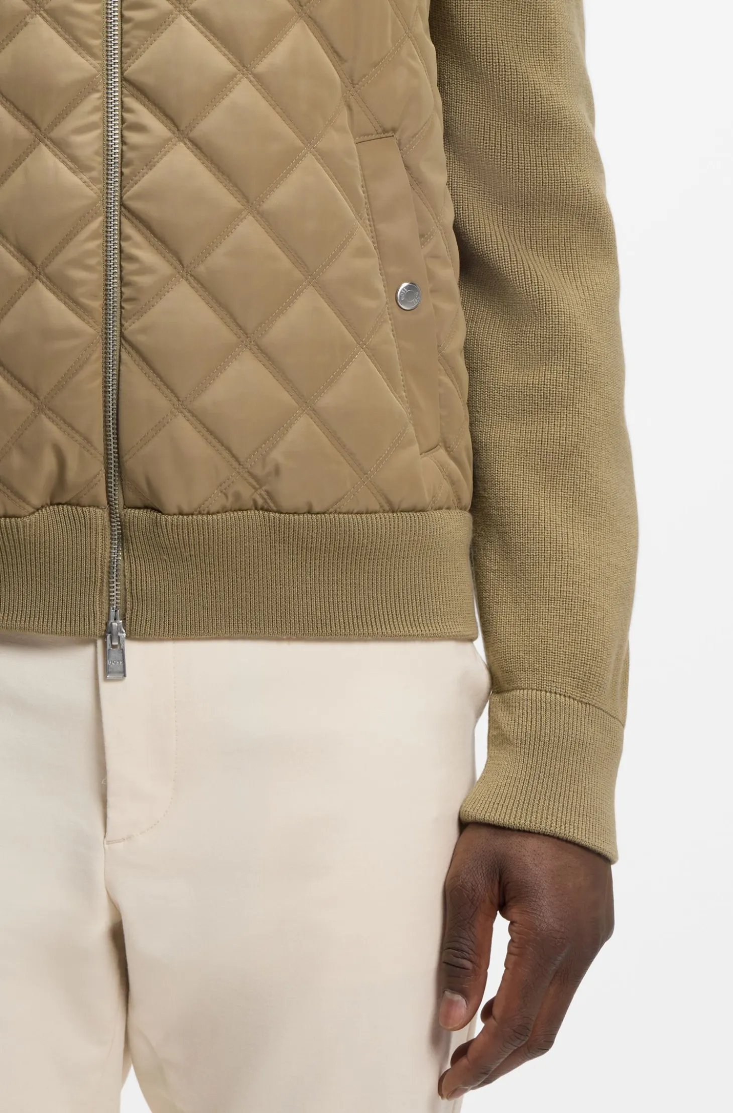 Knitted-wool jacket with quilted front