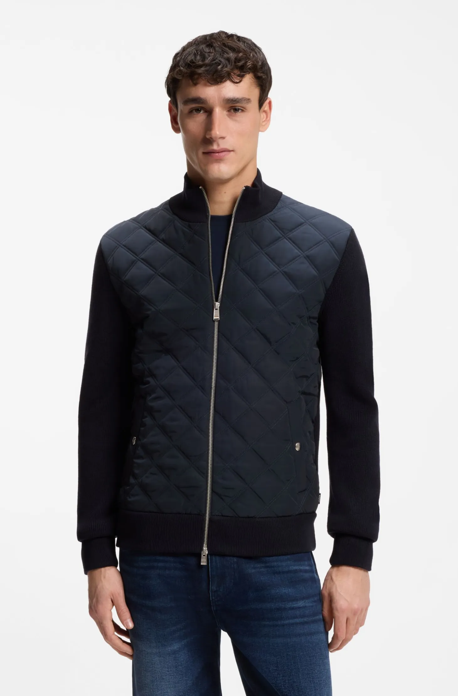 Knitted-wool jacket with quilted front