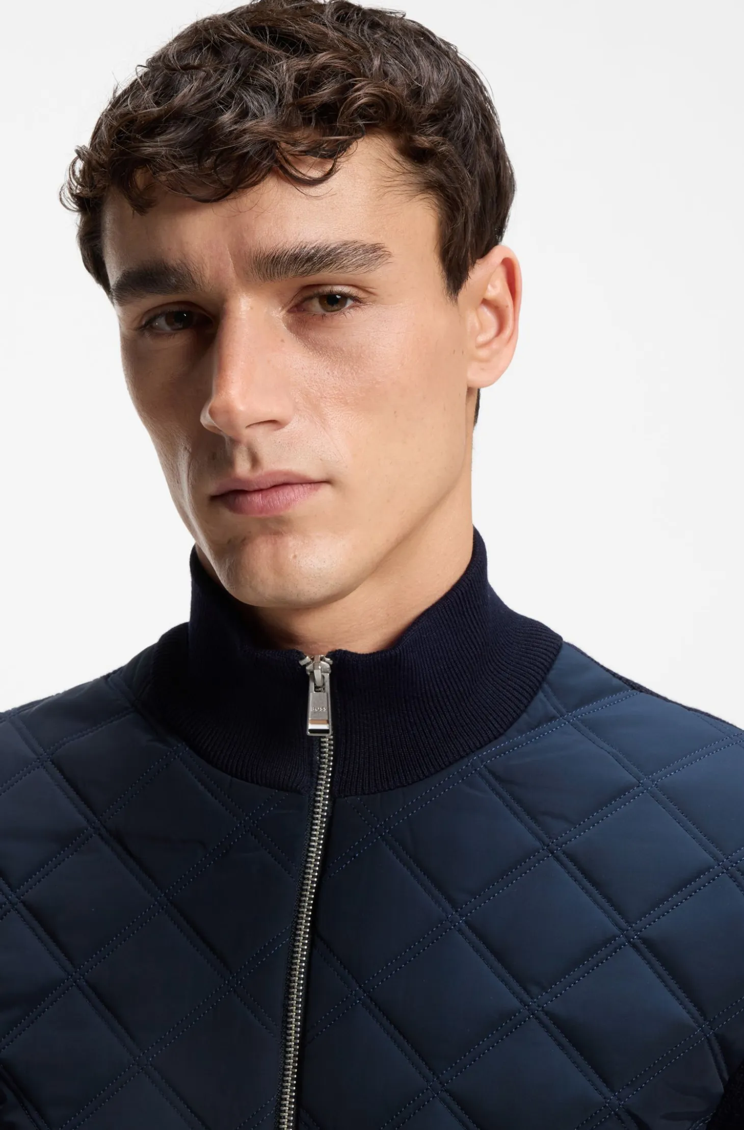 Knitted-wool jacket with quilted front