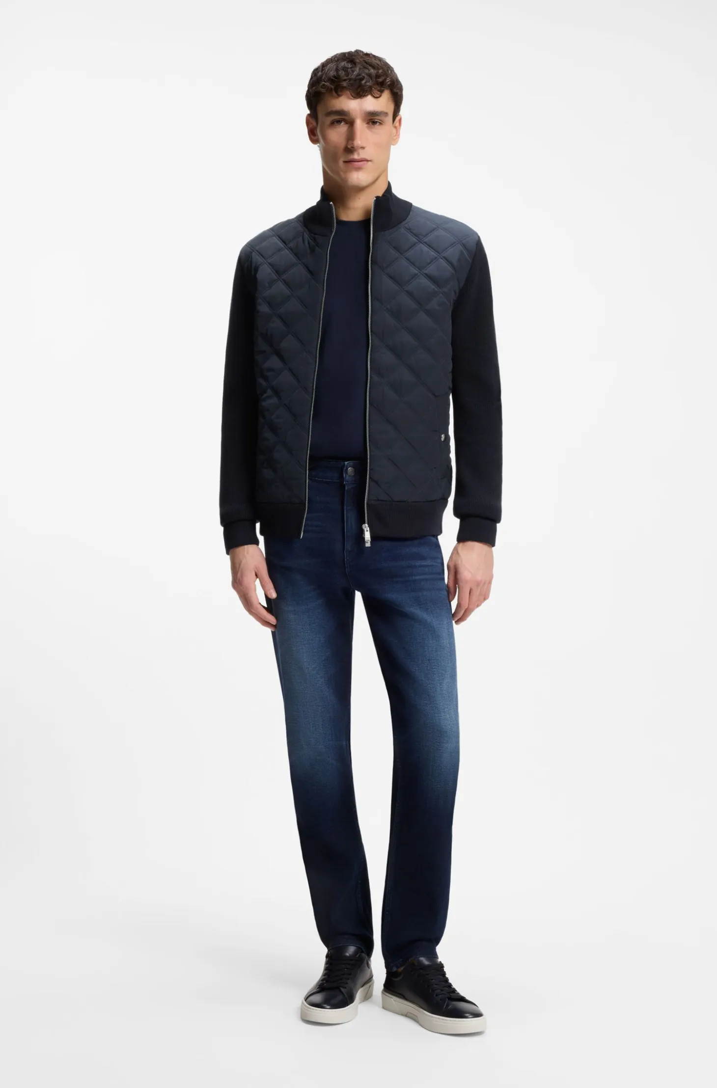 Knitted-wool jacket with quilted front