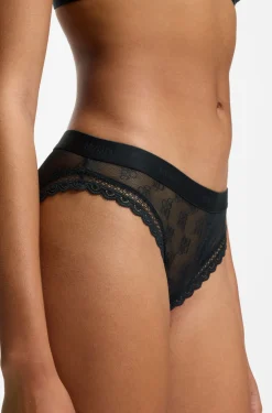 Lace briefs with branded waistband