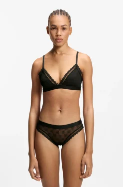 Lace briefs with branded waistband