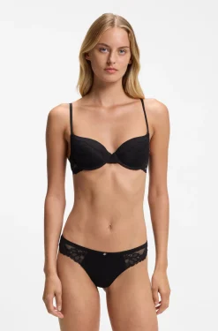 Lace briefs with mesh pleating and gold charm