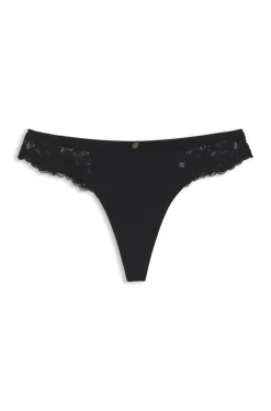 Lace briefs with mesh pleating and gold charm