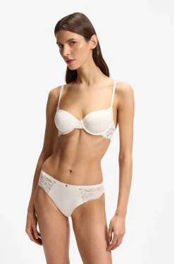 Lace briefs with mesh pleating and gold charm