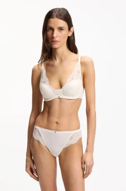 Lace briefs with mesh pleating details