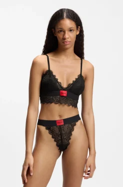 Lace thong with red logo label