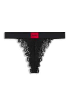 Lace thong with red logo label