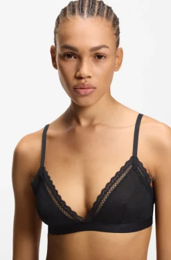 Lace triangle bra with logo waistband