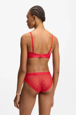 Lace triangle bra with logo waistband