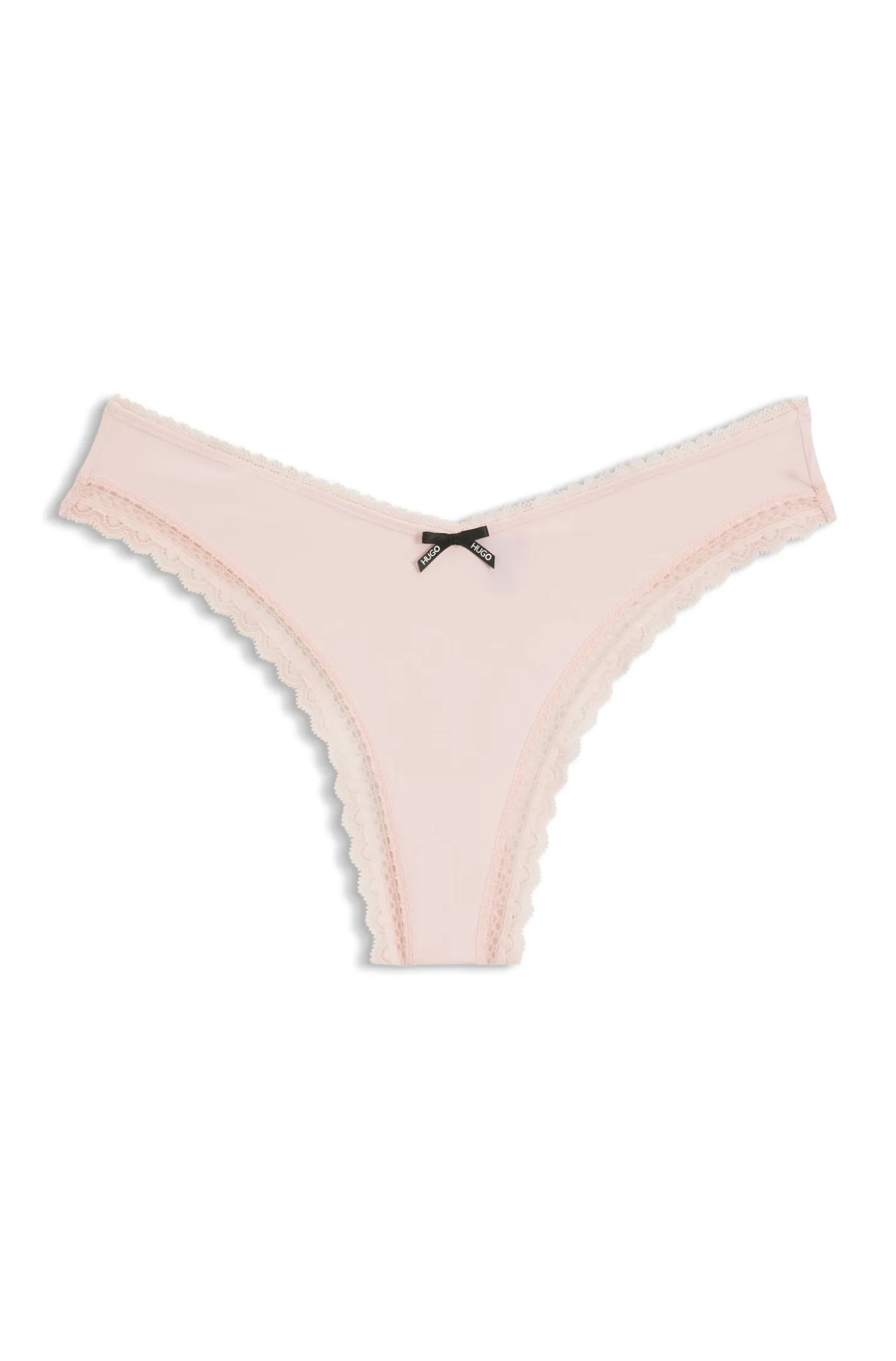 Lace-trim thong in stretch microfibre