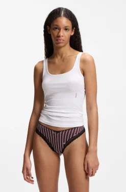 Lace-trim thong in stretch microfibre