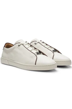 Lace-up trainers in grainy Italian leather