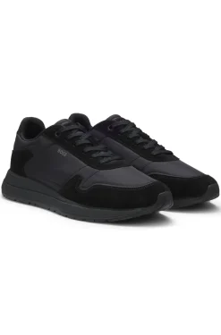 Lace-up trainers in lightweight fabric with suede trims