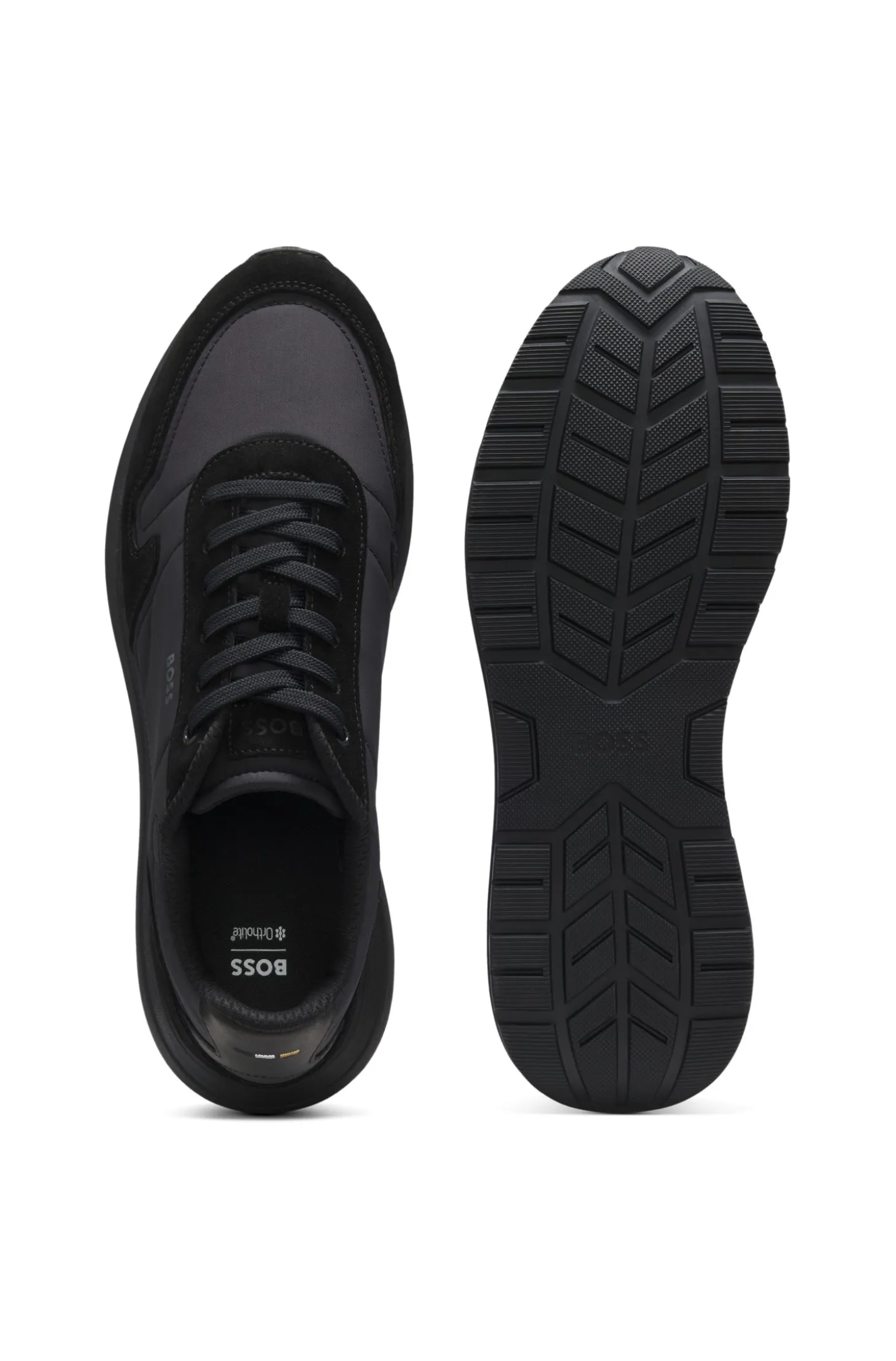 Lace-up trainers in lightweight fabric with suede trims