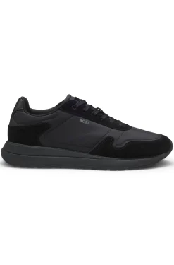 Lace-up trainers in lightweight fabric with suede trims