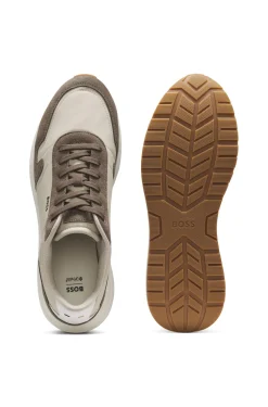 Lace-up trainers in lightweight fabric with suede trims