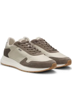 Lace-up trainers in lightweight fabric with suede trims
