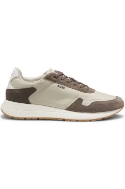 Lace-up trainers in lightweight fabric with suede trims
