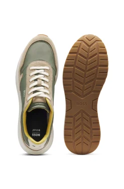 Lace-up trainers in lightweight fabric with suede trims