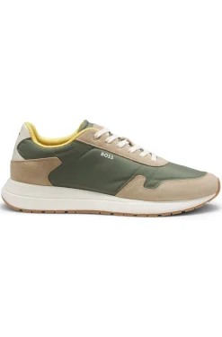 Lace-up trainers in lightweight fabric with suede trims