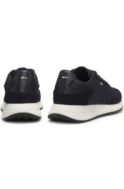 Lace-up trainers in lightweight fabric with suede trims