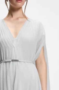Layered plissé dress with cape