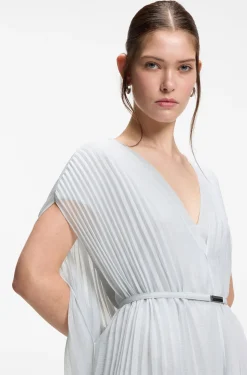 Layered plissé dress with cape