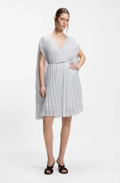 Layered plissé dress with cape