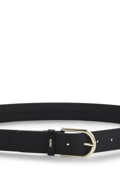 Leather belt with gold-tone hardware