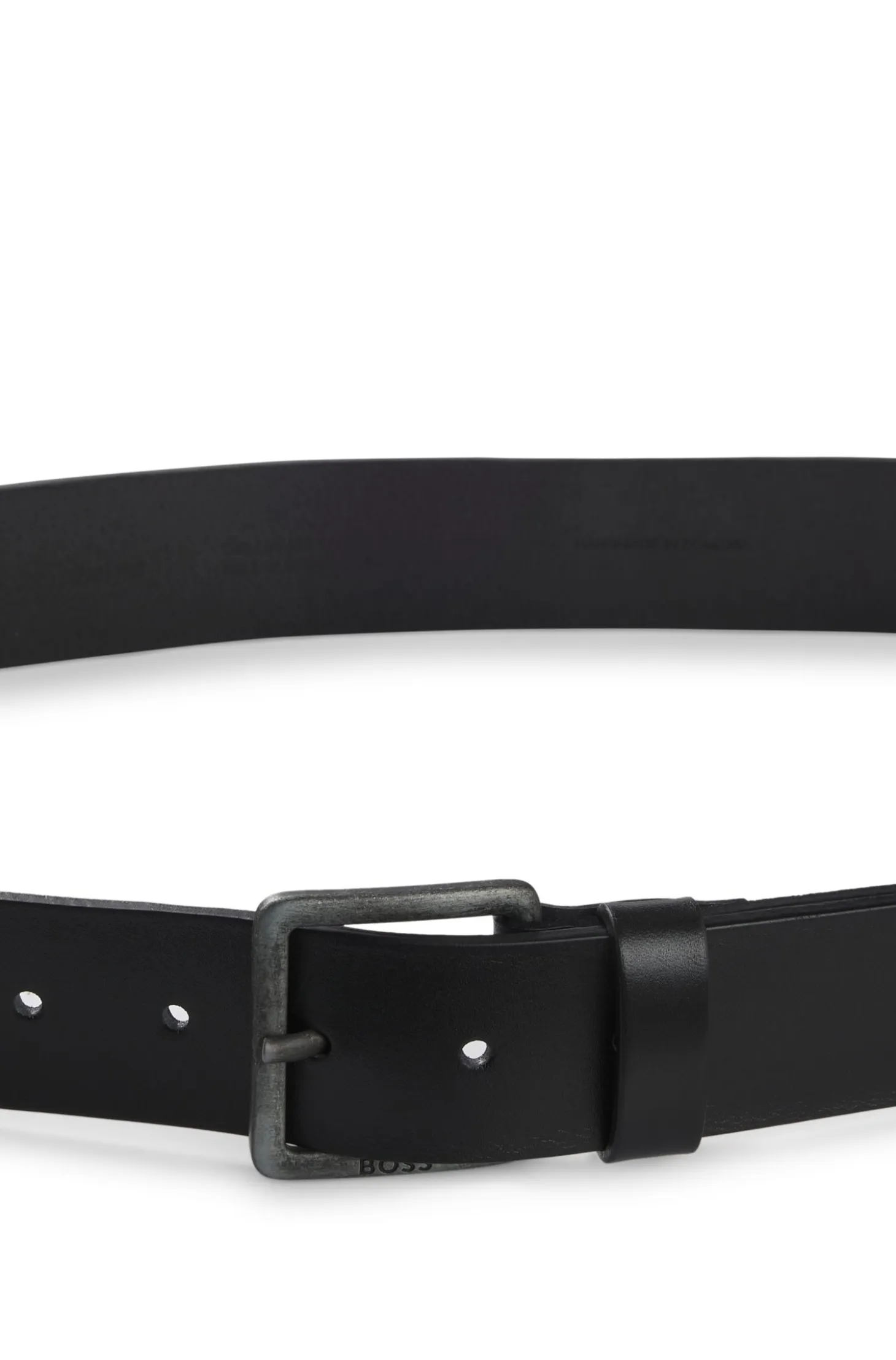 Leather belt with logo buckle