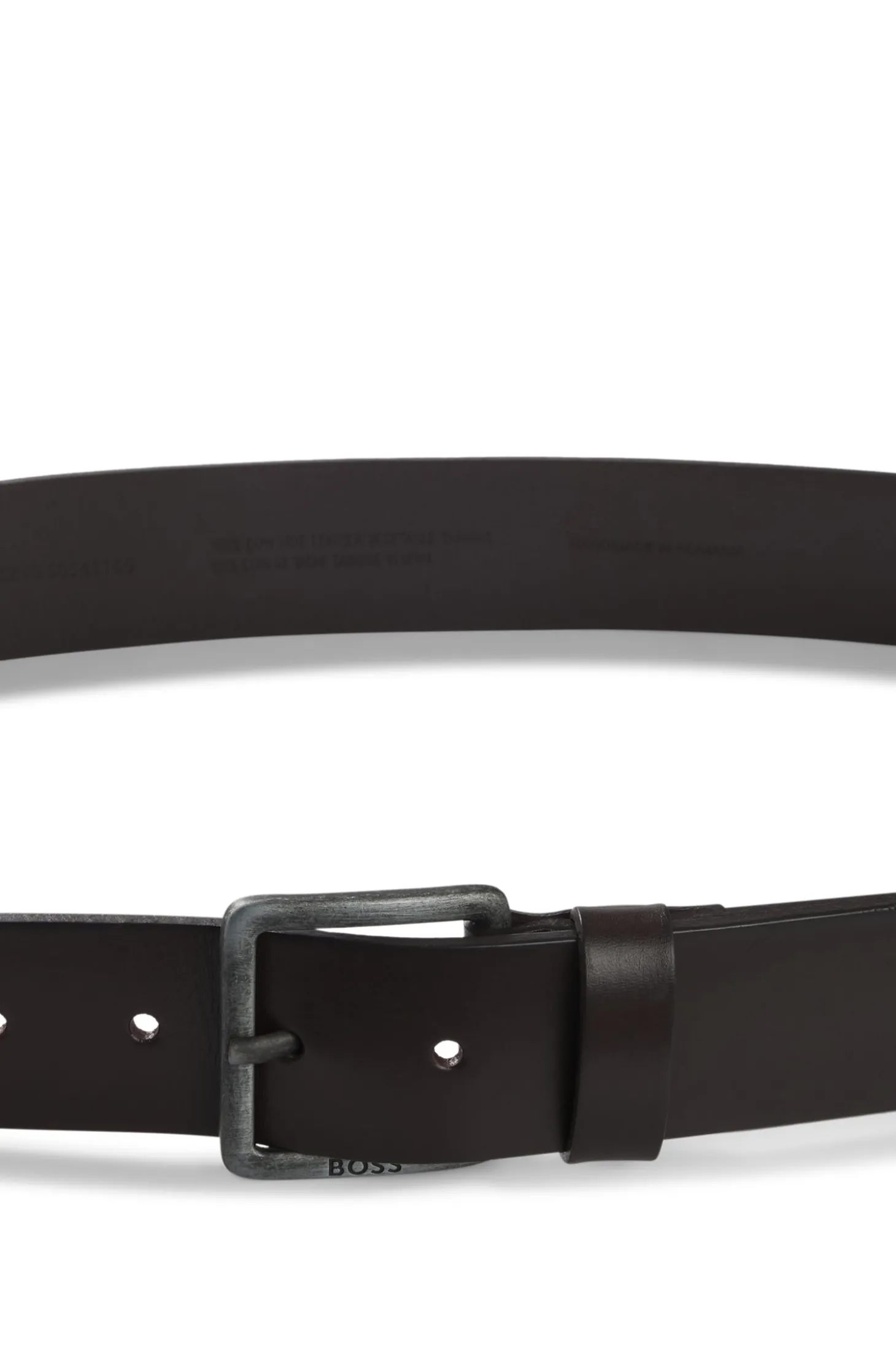 Leather belt with logo buckle